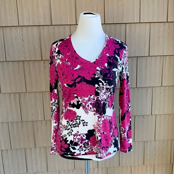 CROFT AND BARROW LADIES MULTI COLORED LS FLORAL TSHIRT TEE TOP SIZE S - Picture 5 of 10